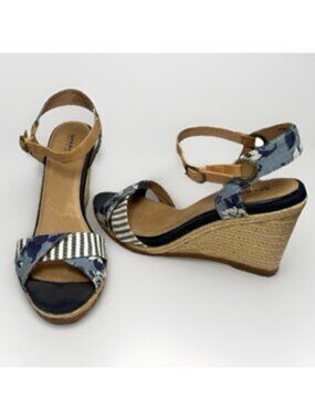 SPERRY Saylor Wedge Sandals Women’s Sz 10‎ Blue Leather Espadrille Jute Preppy